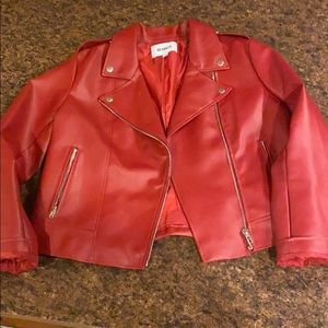 BB Dakota Faux Red Moto Leather Jacket Large